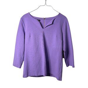 Talbots Women Small Purple Blouse Textured V-Neck Zip Back 3/4 Sleeve Casual Top